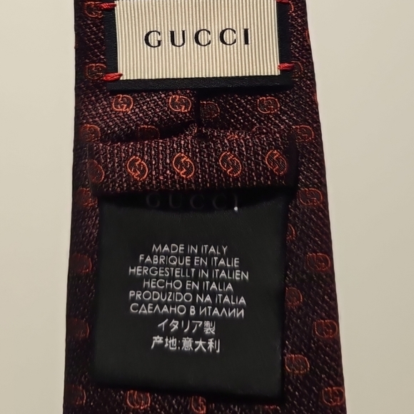 GUCCI Burgundy Black GG MONOGRAM LOGO  100% ITALIAN SILK TIE STUNNING!!!! - Picture 6 of 11